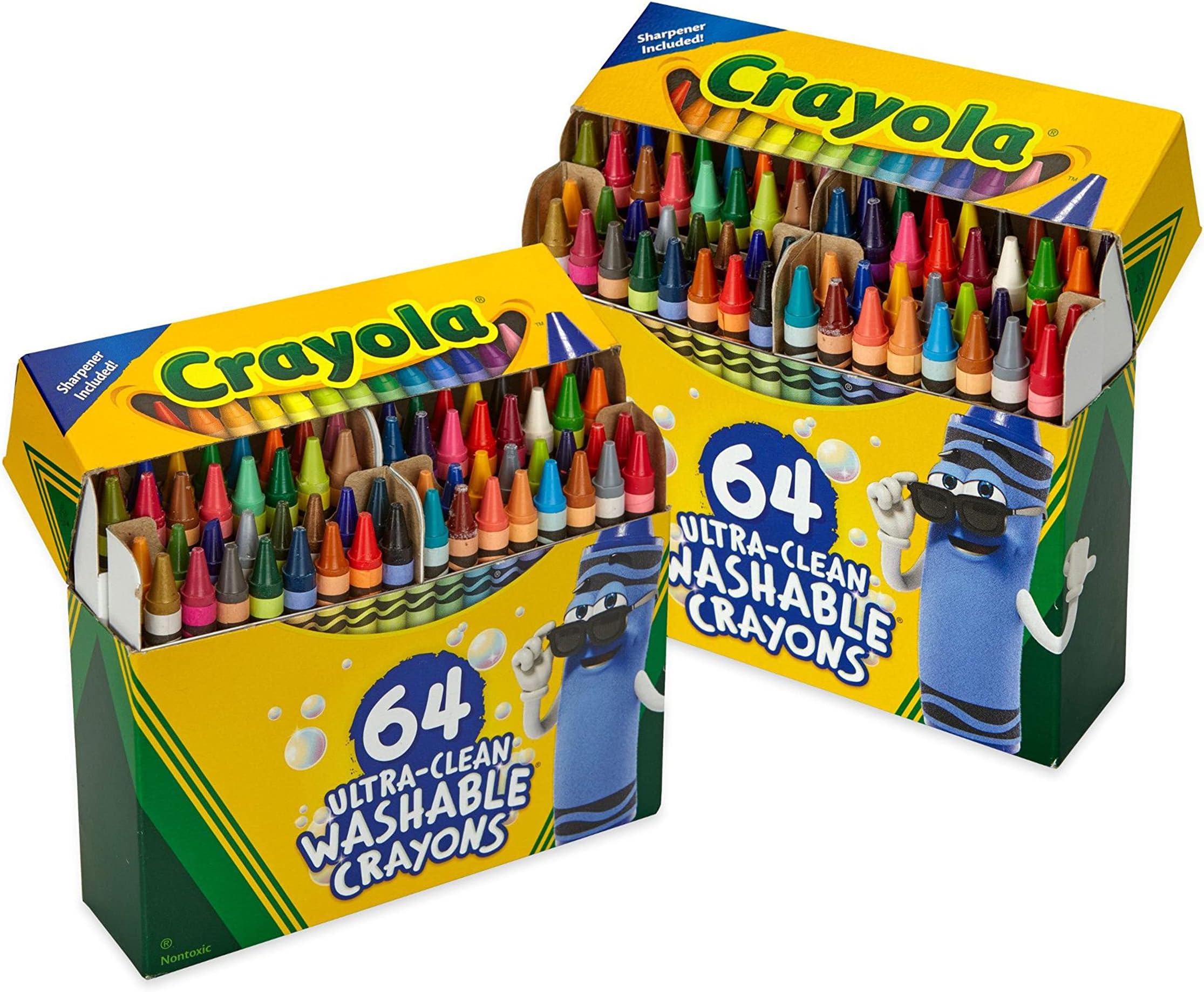 Washable Crayons for Kids - 64ct (2 Boxes), Classroom School Supplies, Bulk Crayons for Toddlers, Spring Arts & Crafts [Amazon Exclusive]