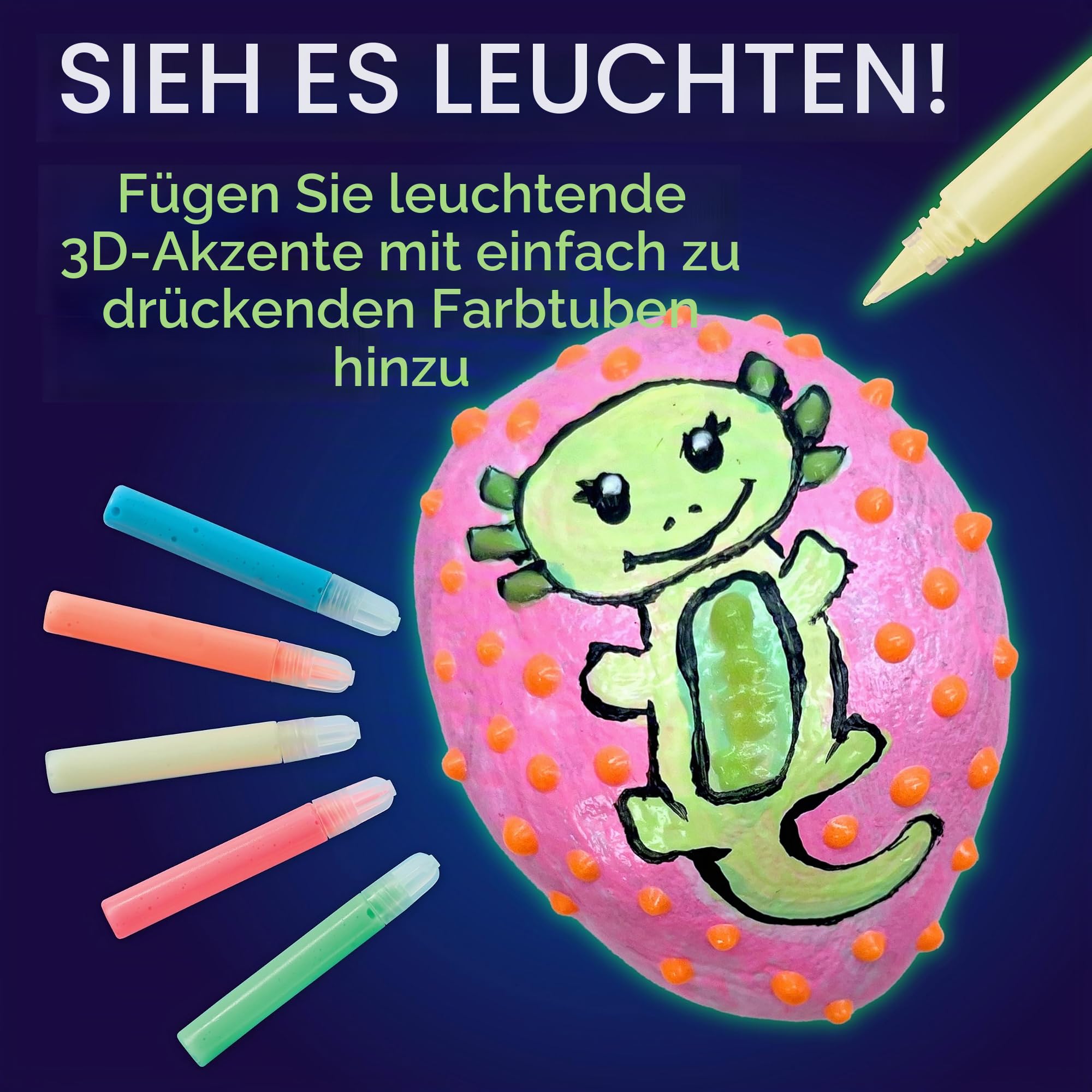 Creativity for Kids Glow In The Dark Rock Painting Kit - Paint 10 Rocks with Water Resistant Glow Paint - Crafts for Kids