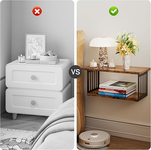 Miniatura 6 de Juego de 2 mesitas de noche flotantes, estantes flotantes de 2 niveles montados en la pared, mesa de noche flotante estante de pared, estantes de