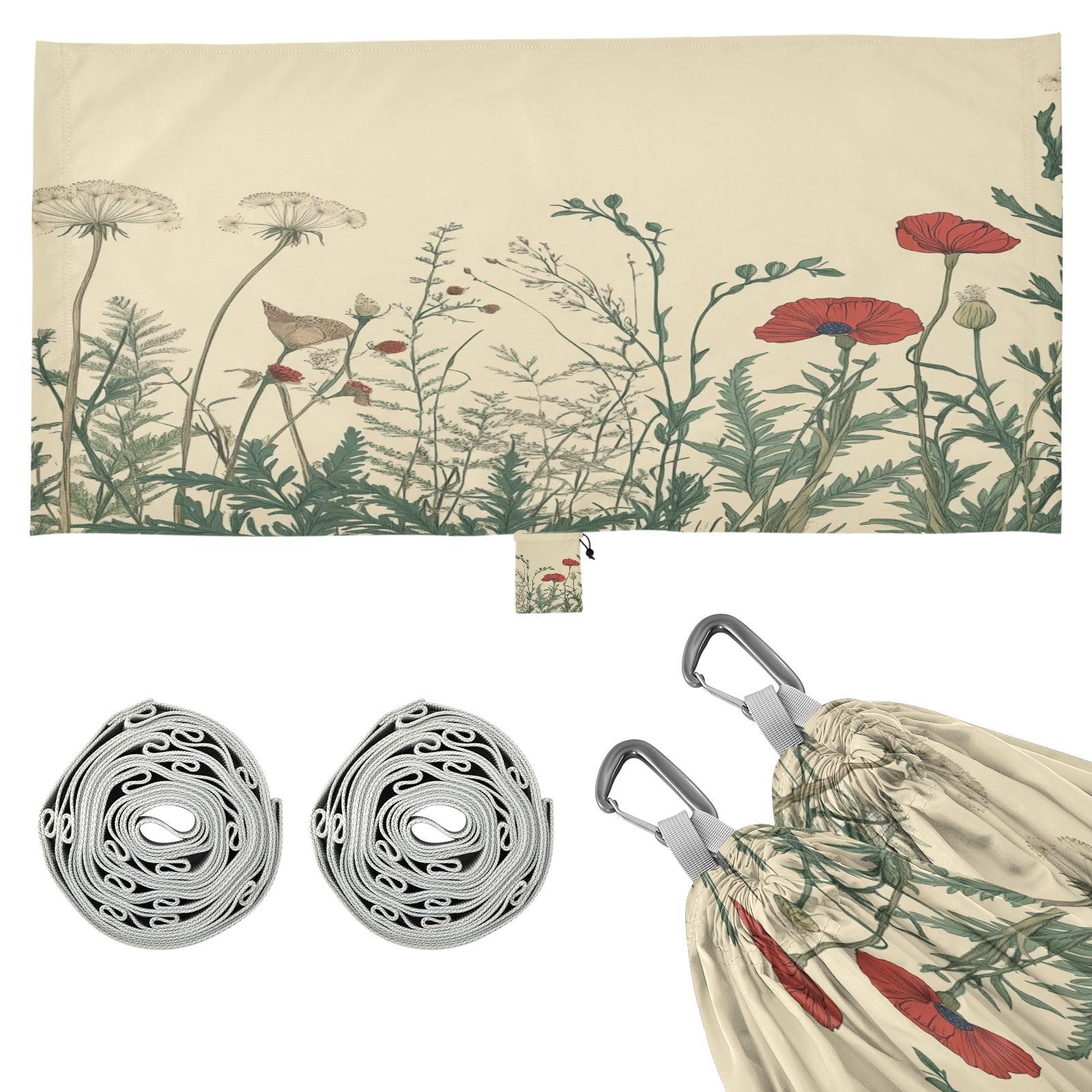 Haskirky Bracken Flower Butterfly Camping Hammock, Single Portable Hammocks with Tree Straps & Attached Carry Bag, 330Lbs Capacity Perfect for Outside Indoor Hiking Beach Backpack Travel