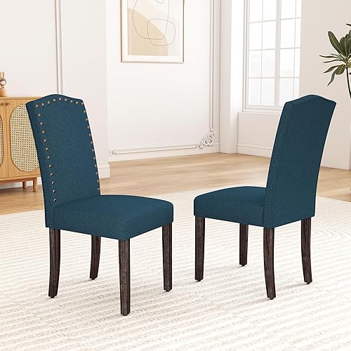 Miniatura 20 de LSSBOUGHT Juego de 2 sillas de comedor de poliuretano tapizadas Parsons con clavos de cobre y patas de madera maciza para comedor, restaurante