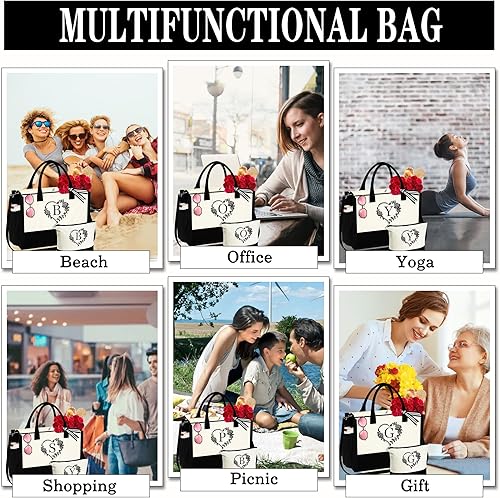 Miniatura 7 de YOOLIFE Bolsa de lona con inicial, bolsa de playa con cremallera, bolsa de maquillaje, regalo de cumpleaños, día de San Valentín, para mujeres,