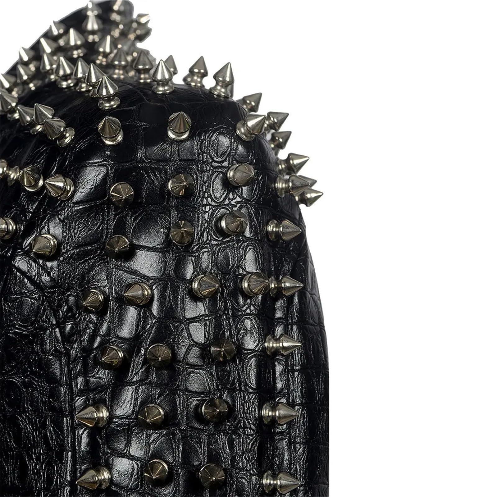 Chaqueta Cuero Mujer Abrigo de cuero invierno con múltiples remaches, chaqueta corta manga larga, moda for mujer, ropa punk rock negra Para salir