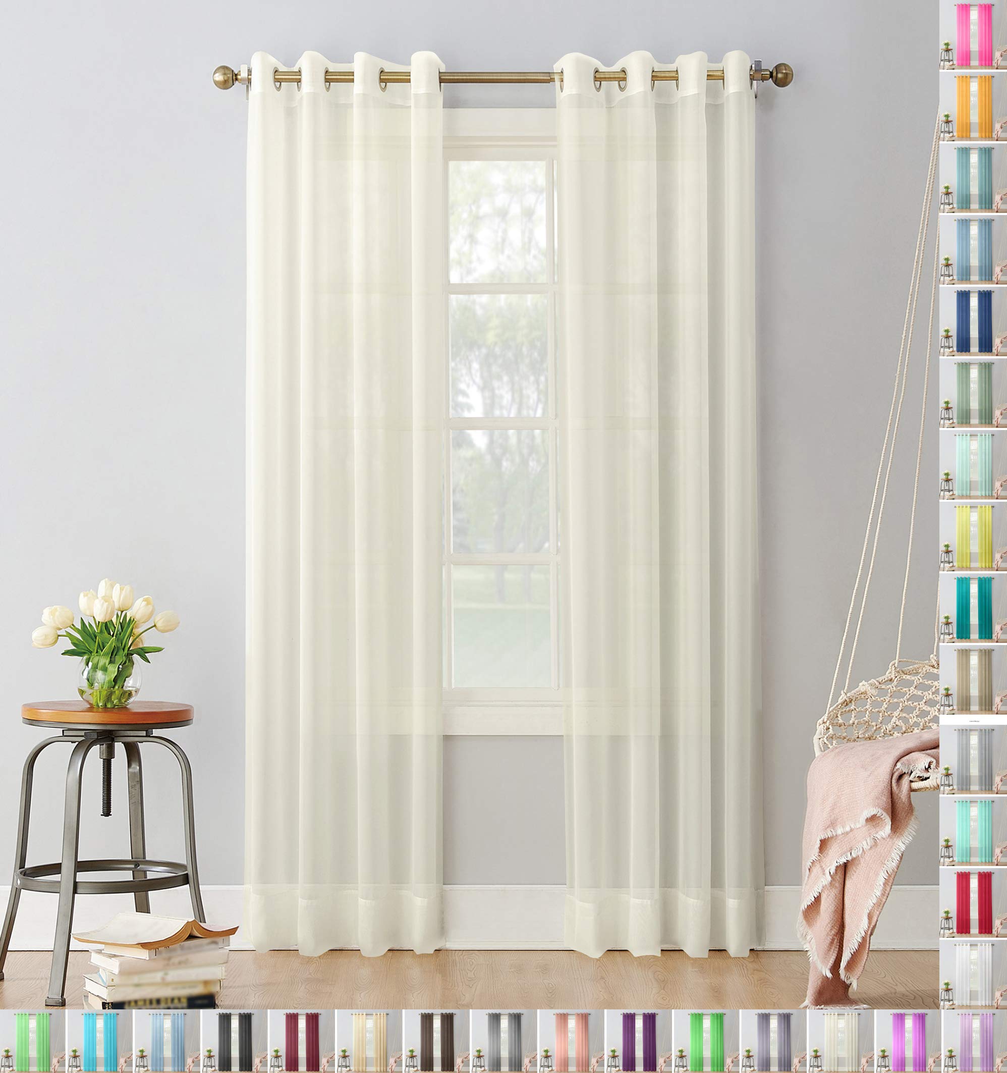 Megachest Ivory Pair Of Sheer Voile Ring Top (, 56" Widex81 Drop(W142cmxh206cm))