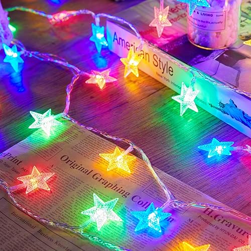 Minetom Guirnalda de luces navideñas que cambian de color, 16 pies, 50 luces LED parpadeantes con control remoto y 8 modos de luz, cadena de luces