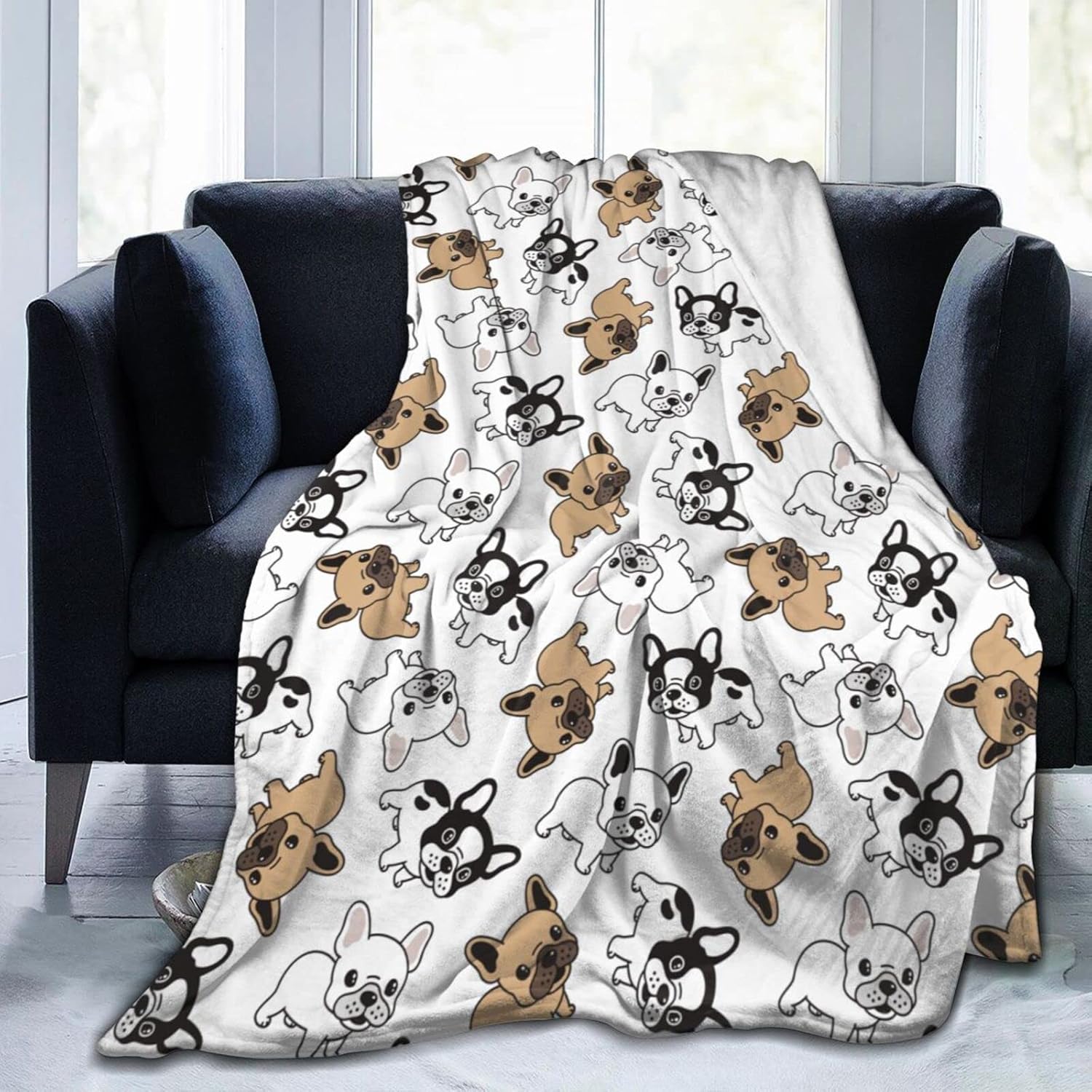 French Bulldog Flannel Throw Blanket 60x50 Inches - All Season Ultra Soft Warm Cozy Microfiber Thermal Lightweight Puppy Dog Fleece Blanket for Men, Women, Sofa, Bed, Couch, Office, Travel