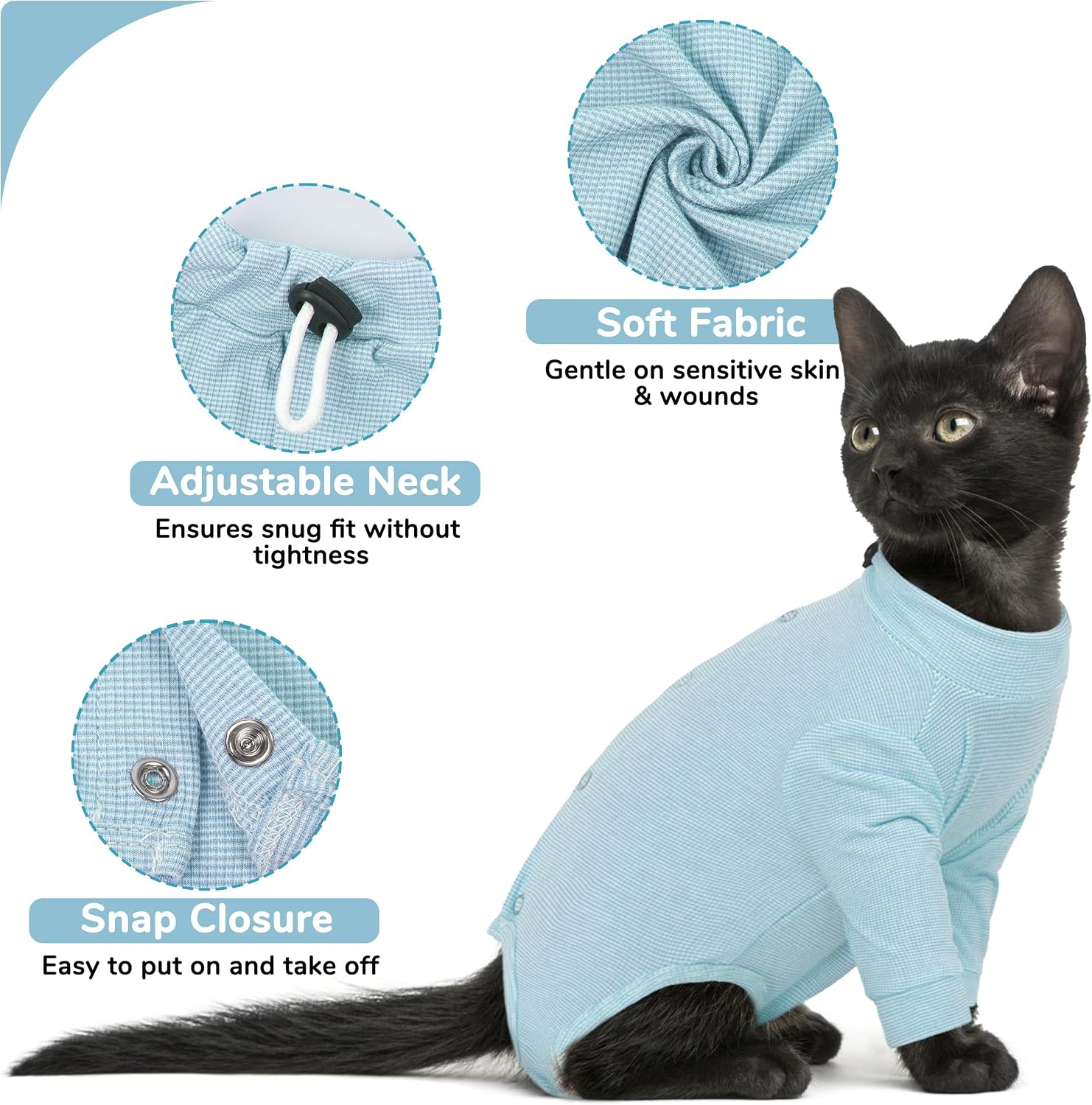 PUMYPOREITY Adjustable Cat Recovery Shirt, Front Leg Injury Suit, Stretchable & Comfortable, Anti-Licking Long Sleeve Wound Cover, Prevents Scratching & Biting, Machine Washable, Blue, L