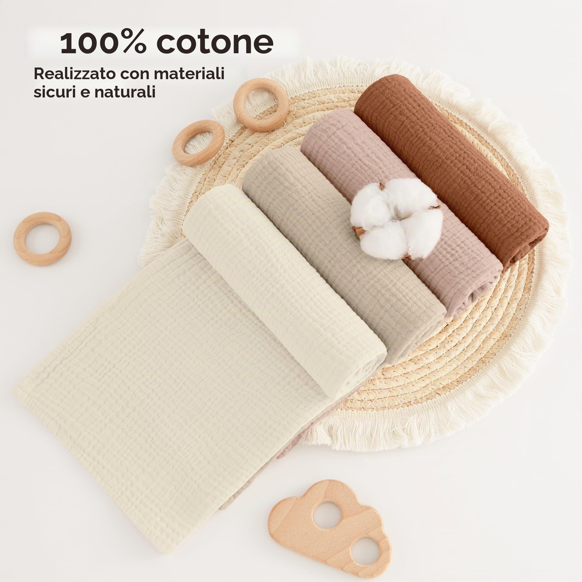 bearmoss Bambino in Mussola Per Neonati Set 4 Pezzi 60x60CM, 100% cotone Super Morbido Assorbente in Mussola A Grana Per Neonati Per Bambine E Ragazzi(Marrone)