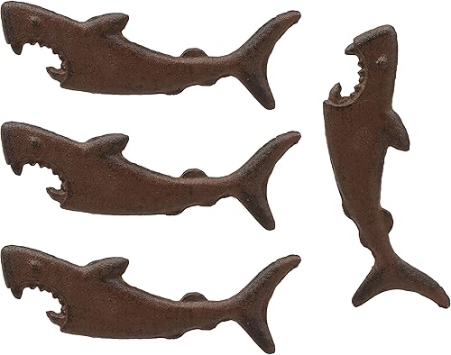 Miniatura 9 de Ebros - Abridor de tapas de botellas de cerveza de metal de hierro fundido náutico costero, gran tiburón blanco, refresco, 6.5 pulgadas de largo