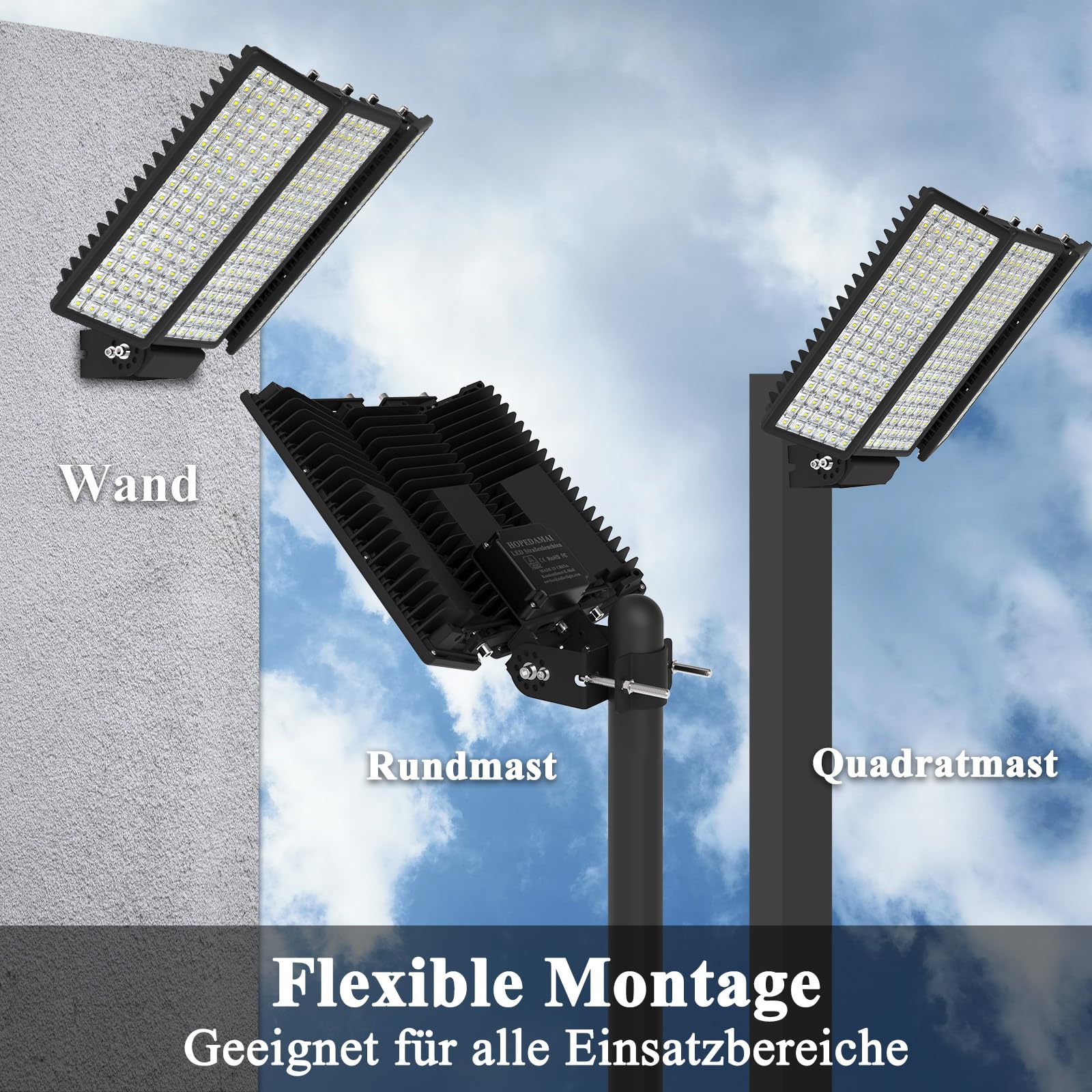 Faretto LED per esterni, 300 W, 230 V, 42000 lm, luce da strada, 6500 K, luce bianca fredda, IP67, impermeabile, 240° per stadio giardino (Φ45-65 mm)