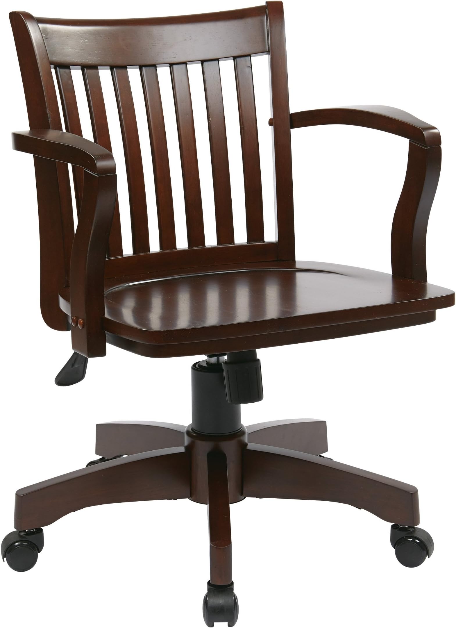 OSP Home FurnishingsDeluxe Wood Banker's Home Office Desk Chair with Adjustable Height, Locking Tilt and Heavy Duty Base, Espresso Finish