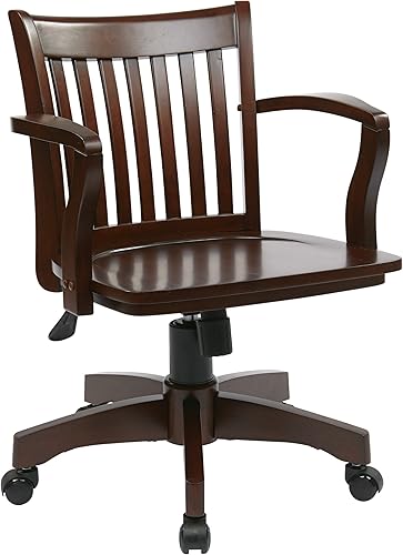 OSP Home Furnishings Silla de escritorio de madera de lujo para oficina en casa con altura ajustable, inclinación de bloqueo y base resistente,