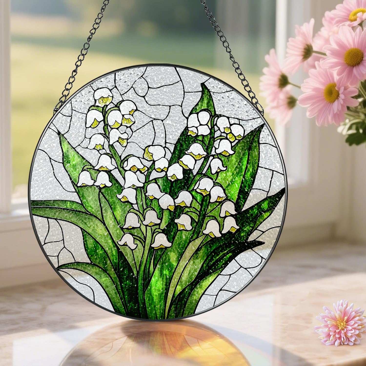 Lily of The Valley Flower Stained Glass Suncatcher, Stained Glass Window Hanging, 8 Inch Green Plants Suncatcher Decor, Gifts for Mother's Day, Mom Gift, Grandma Gift, Gifts Idea - Image 5
