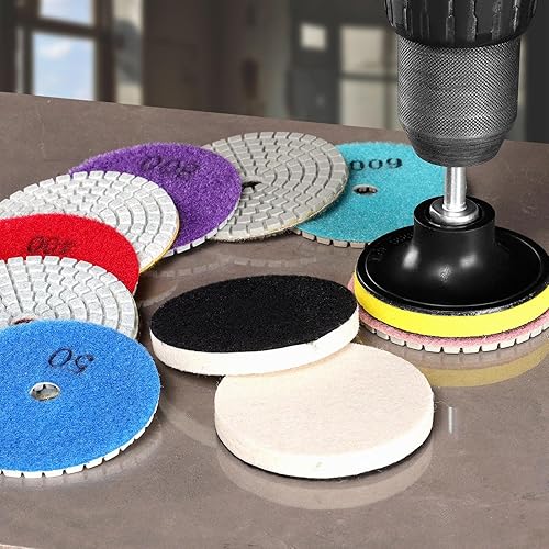 Miniatura 49 de Kit de 16 almohadillas de pulido de diamante seco en húmedo, almohadilla de lijado de diamante de 4 pulgadas, grano 30-6000 con placa de respaldo