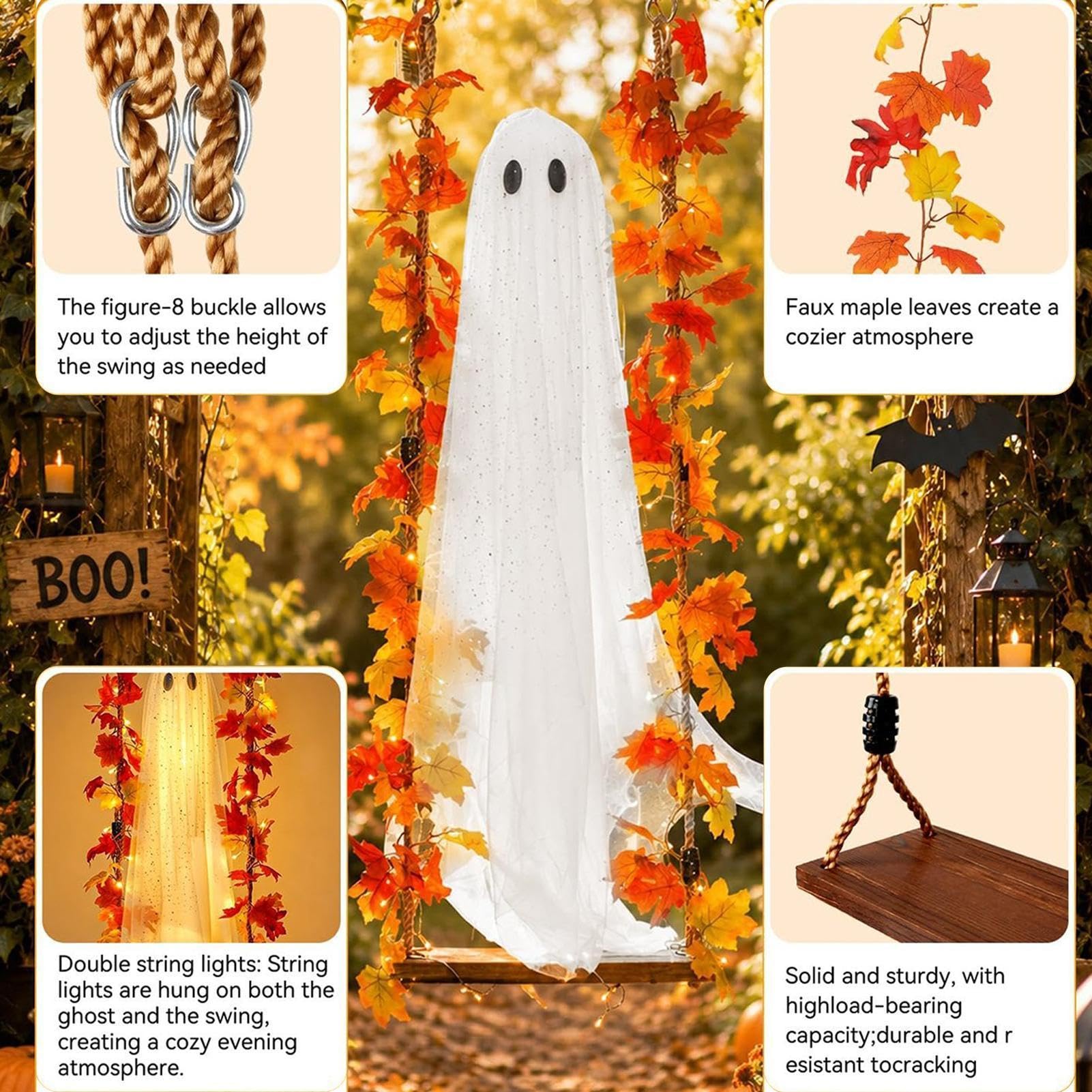 Generico Grande Fantasma da Appendere per Halloween con LED telecomandate