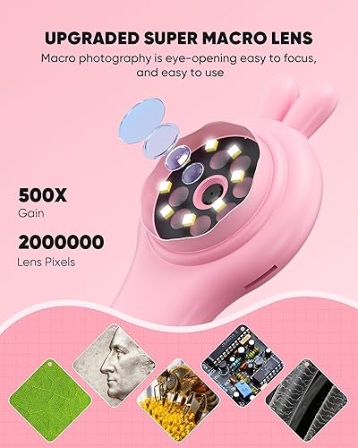 Miniatura 13 de Microscopio para niños - Mini microscopio digital de bolsillo para niños, lupa portátil USB 500X, zoom 4X, regalos de cumpleaños de Navidad