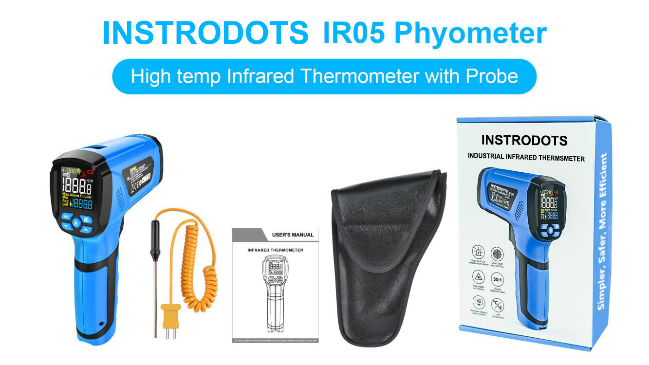 Image of Infrared Thermometer Temperature Gun, -40℉ to 2192℉ Dual Laser High Temp Thermometer with LCD Color Display, Non-Contact Industrial Pyrometer 50:1 Distance Ratio, Adjustable Emissivity