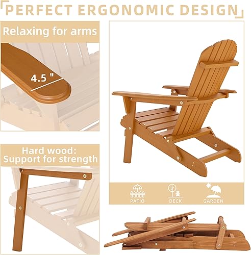Miniatura 4 de Silla Adirondack plegable de madera para exteriores con respaldo y tabla de asiento premontados, muebles de acento para patio, jardín, porche,