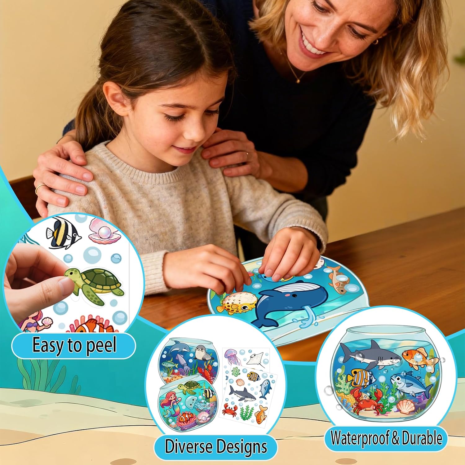 48 Sheets Ocean Stickers, Under The Sea Party Favors, Summer Crafts Sea Animal Stickers for DIY Party Games