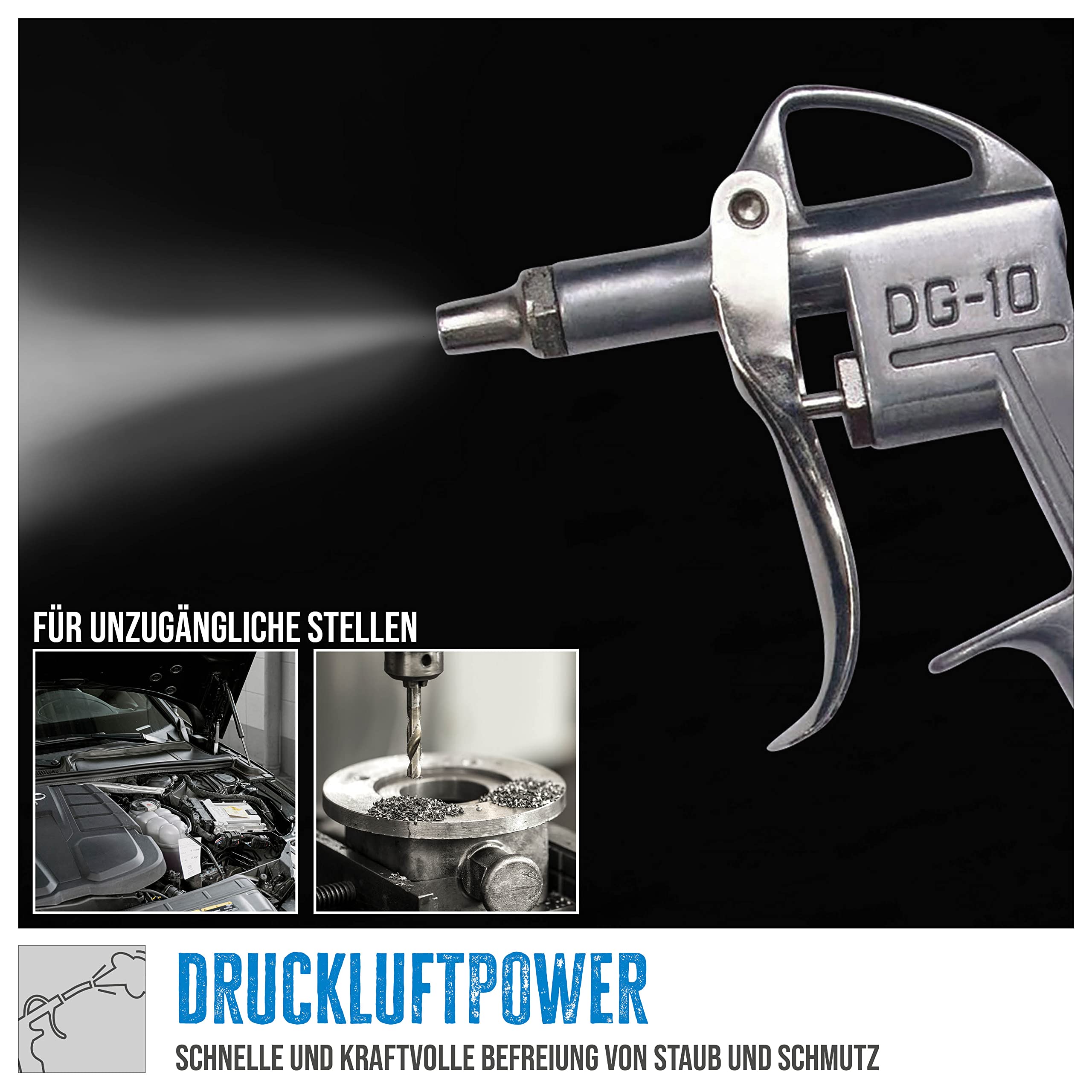 Güde 3-częściowy pistolet do wydmuchiwania sprężonego powietrza (obudowa z odlewu ciśnieniowego aluminium, gwint przyłączeniowy IG 1/4", ciśnienie robocze 8 bar, 120-600 l/min, zapotrzebowanie na