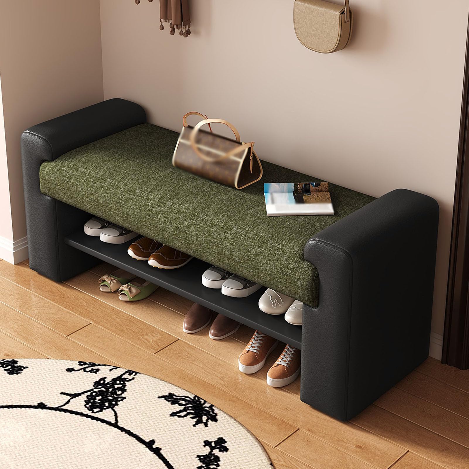 Banc porte-chaussures meuble d'entrée avec siège bois massif rangement couloir