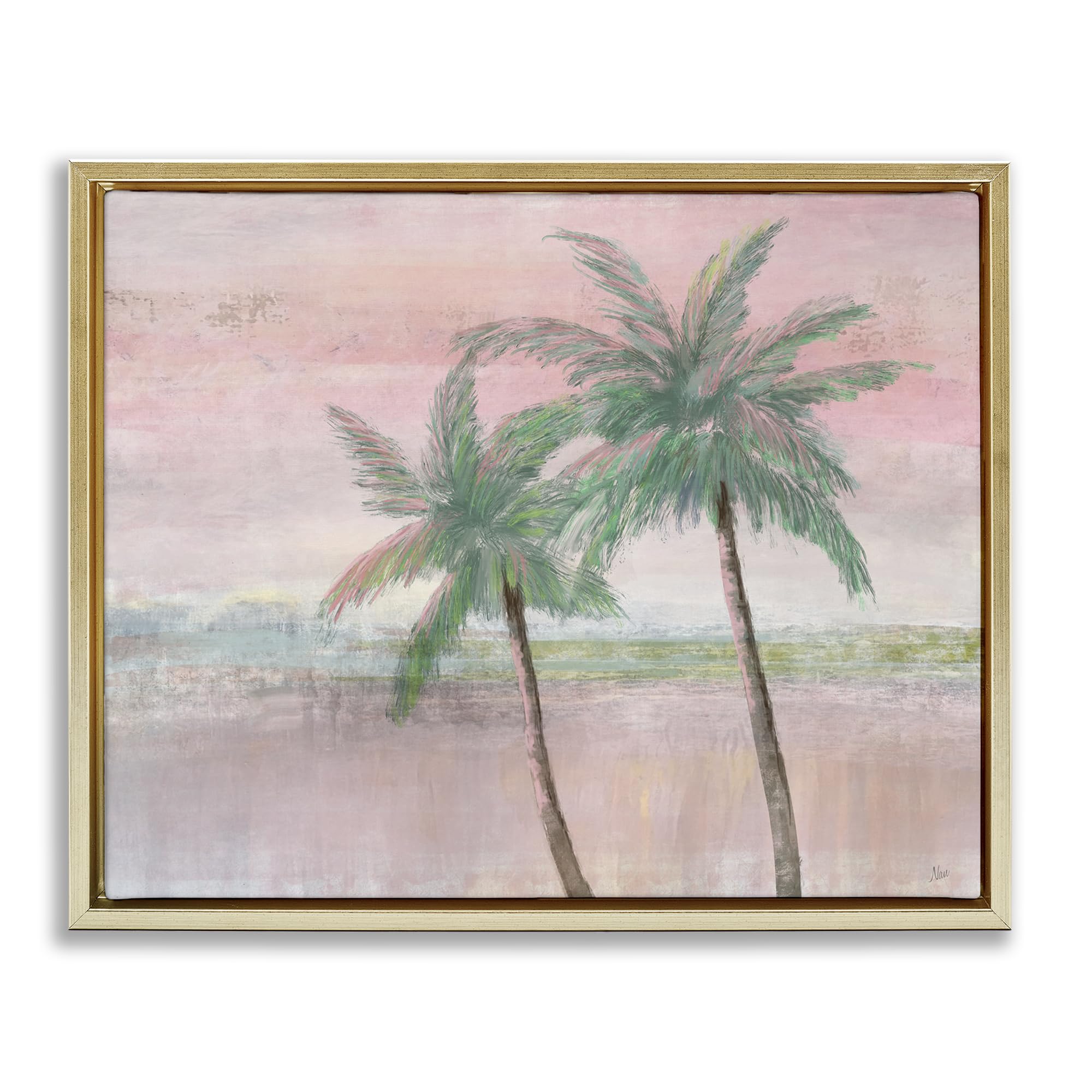 Stupell Industries Metallic Gold (Matte) 'Sunset Palms At Dusk', Floating Frame Canvas Art, Gold, 31 X 25 Inches, Easy To Hang And Sturdy, Made In Usa, By Nan