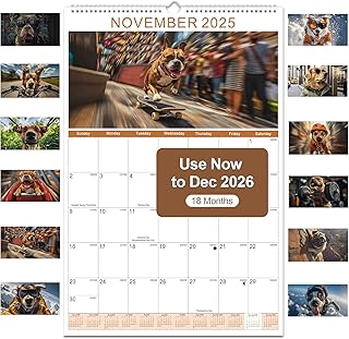 Gannyfer 2026 Wall Calendar,18 Months 22.75" x 15.5" Calendar 2025-2026, Use Now to DEC 2026, Large Spiral Binding Funny Dog 2026 Calendar, Perfect for Home, School or Office (6 Stickers Included)
