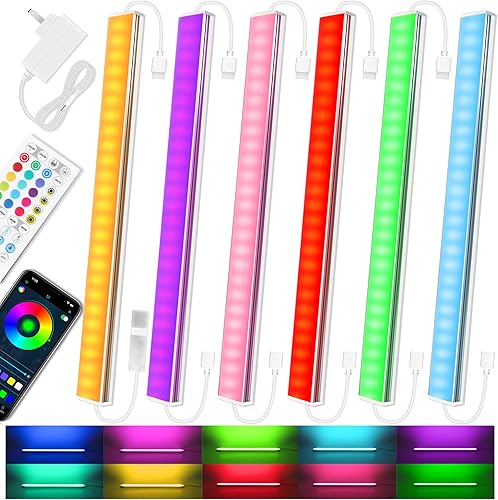 Kit de 6 luces RGB para debajo del gabinete, aplicación inteligente y control remoto para debajo del gabinete, luces regulables debajo del mostrador
