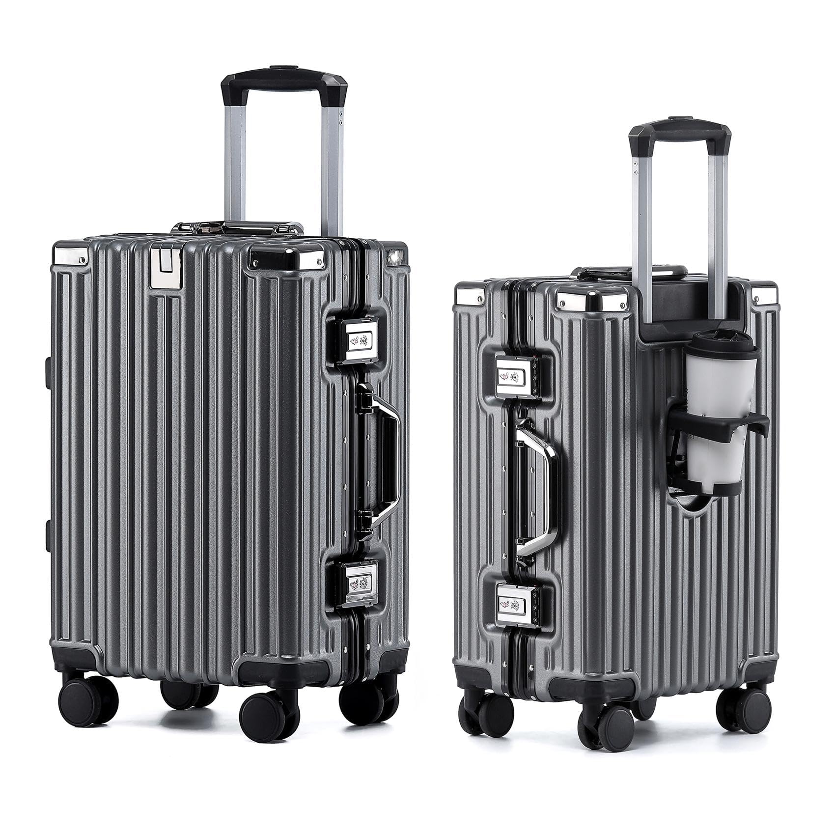 Aoliwei Handgepäck Koffer S 55cm - Alurahmen Hartschalenkoffer aus 100% Polycarbonat, ca. 40L - Premium Reisekoffer mit Getränkehalter & TSA-Schloss - Leiser 4-Rollen Trolley