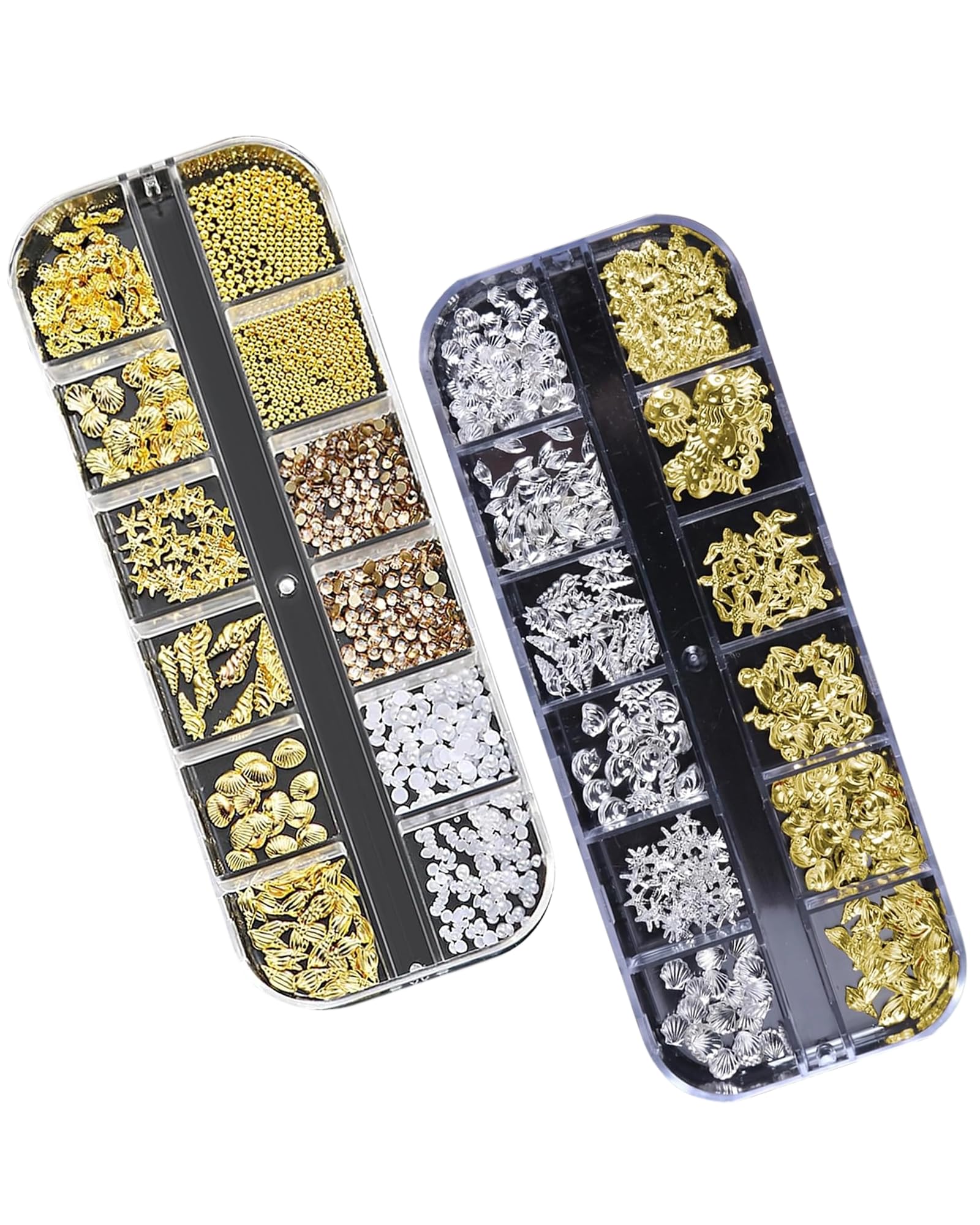 2 Scatole Decorazioni Unghie, Estate Conchiglia per Nail Art Charms, Charm Dorati per Unghie, Design a Stella Marina, Metallo 3D Nail Decorazione per Manicure, DIY, Trucco