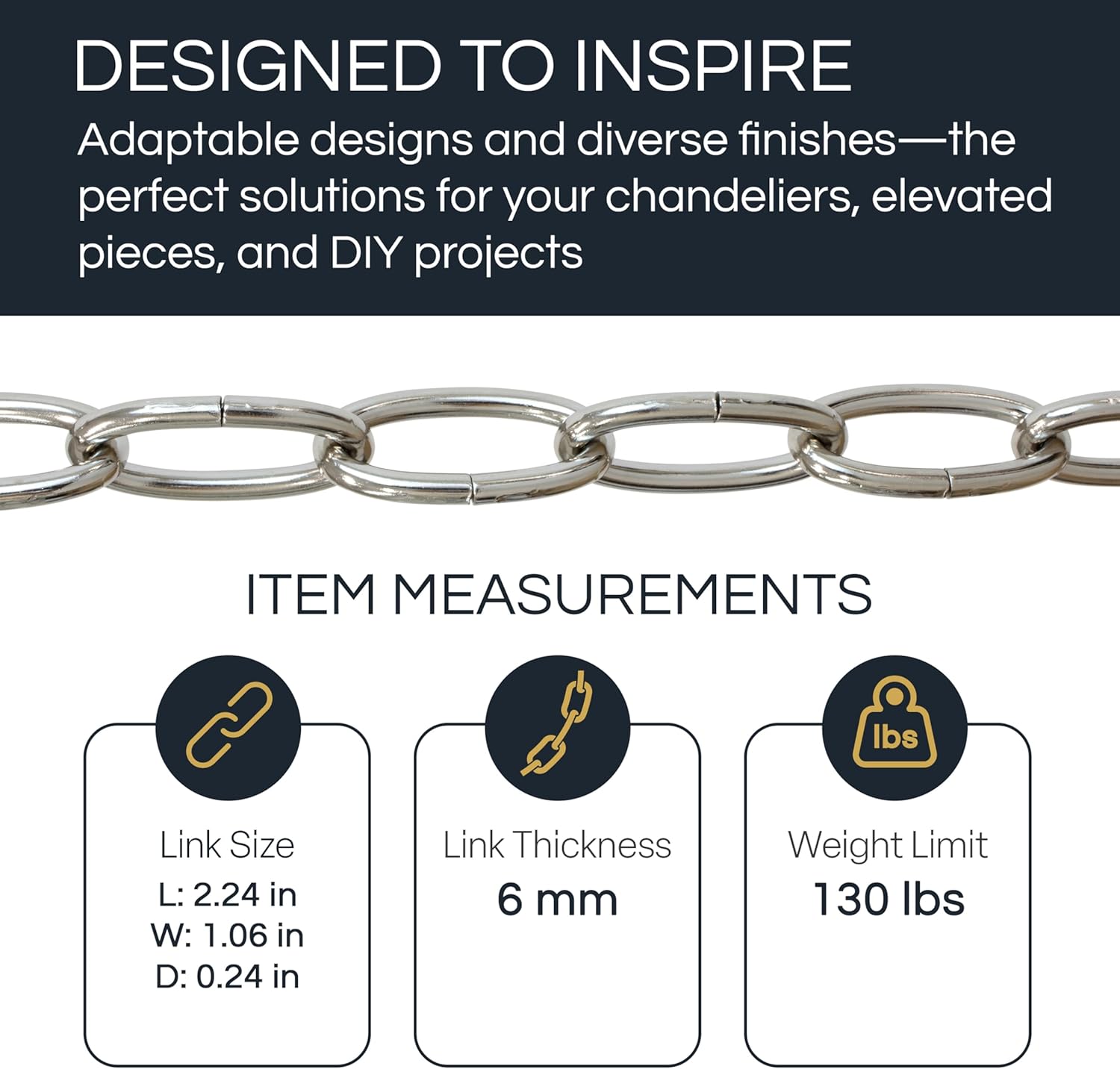 RCH Hardware CH-ST63-U57-PN-10 Steel Chandelier Chain, Polished Nickel (10 Feet)