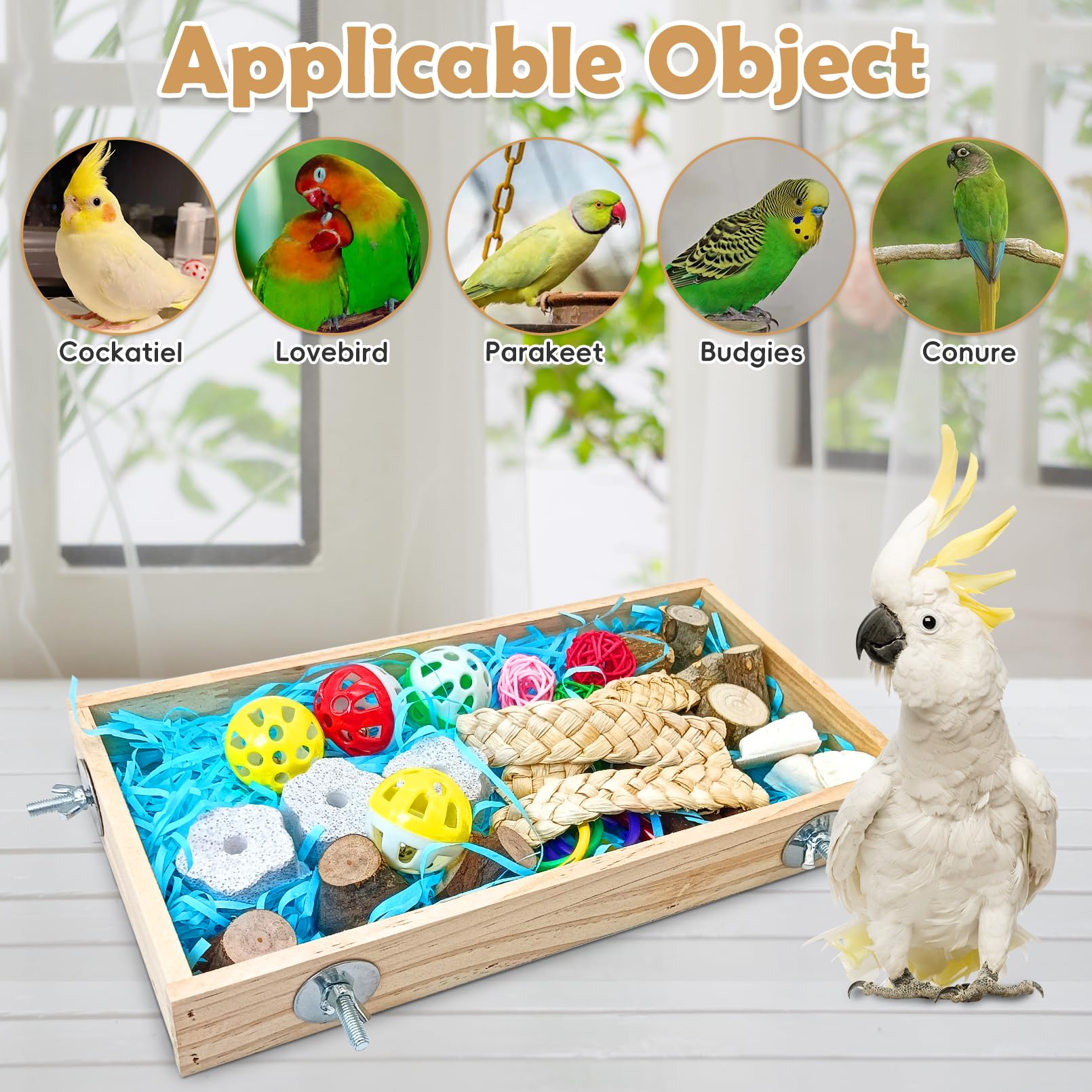 BNOSDM Bird Foraging Toys Box Colorful Parrot Foraging and Shredding Toy Boxes Natural Bird Toy Wooden Birds Chewing Toys for Parakeet, Conure, Cockatiel, Budgies, Lovebirds (Large) - image 7