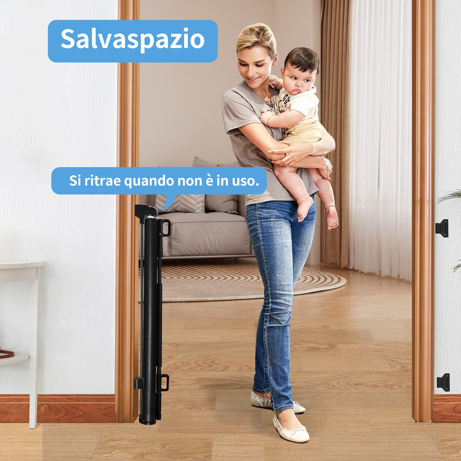 derimkcoa Cancelletto Estensibile per Scale,0-140 cm,Porta Retrattile e Cancelletto per Bambini e Animali Domestici,Adatto per Scale,Corridoi, Uso Interno ed Esterno(Nera)