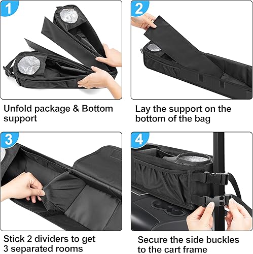 Miniatura 4 de PGmoon Cesta de almacenamiento frontal para carrito de golf con portavasos aislados, organizador de bandeja de tablero sin perforaciones compatible