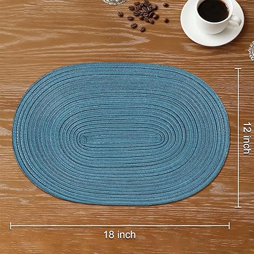 Miniatura 2 de Noctiflorous Juego de 6 manteles individuales trenzados ovalados de 12 x 18 pulgadas, antideslizantes, lavables, resistentes al calor, para comedor,