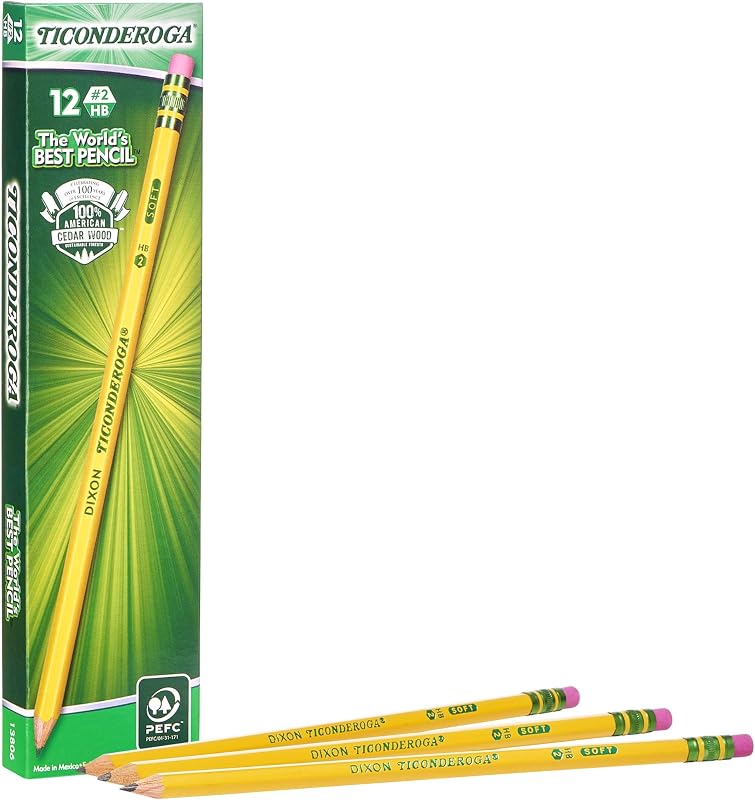 TICONDEROGA Woodcase Pencils with Erasers, 6 Pre-Sharpened Boxes of 12, 72 Pencils Total (13806SP)