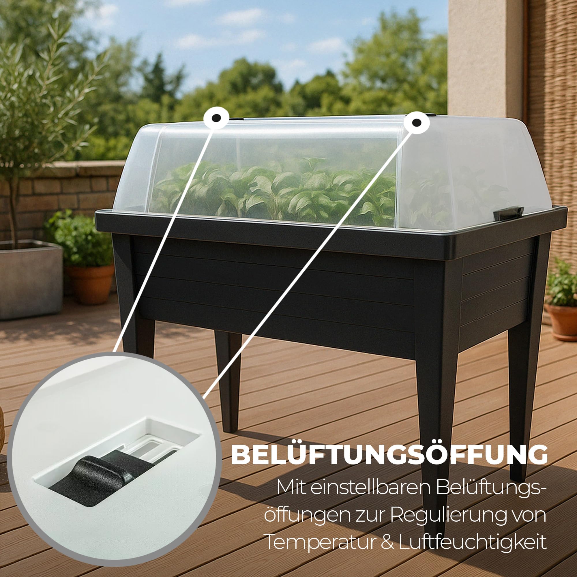 Bestlivings Maxi Hochbeet mit Haube 100x50x107cm, Frühbeet für Balkon und Garten mit Einstellbarer Belüftung, aus UV-beständig und wetterresistent