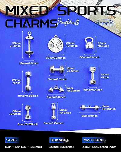 Miniatura 2 de Colección de dijes deportivos mixtos para hervidor de agua, mancuernas y pesas, dijes deportivos para bricolaje, fitness, collares, joyería, 20