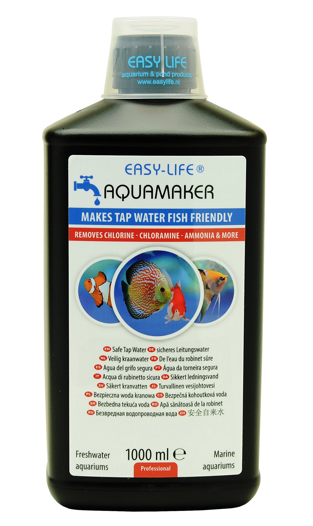 Easy-Life AquaMaker Acondicionador de Agua de Acción Rápida, Elimina Cloro, Cloramina y Metales Pesados, Neutraliza Amoniaco y Nitritos, para Acuario Dulce y Salado, 1L