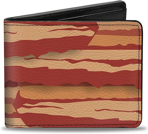 Buckle-Down Billetera para hombre, plegable, apilada, tocino, cuero vegano, 4.0 x 3.5 pulgadas, Bacon, Buckle-down Billetera, plegable, tocino