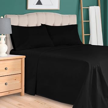 Superior 300 Thread Count Egyptian Cotton Sheet Set, Elastic Fitted Sheet, Flat Sheet, 1 Pillowcase, Twin, Black