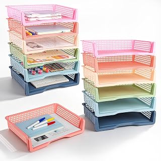 Aneco 12 Pack Turn in Trays Classroom Boho Color Stackable Paper Tray Teachers Desk Organizer Bin for Classroom Teachers Organization Office Home Paper Storage,13.4 x 10.2 x 9 Inch