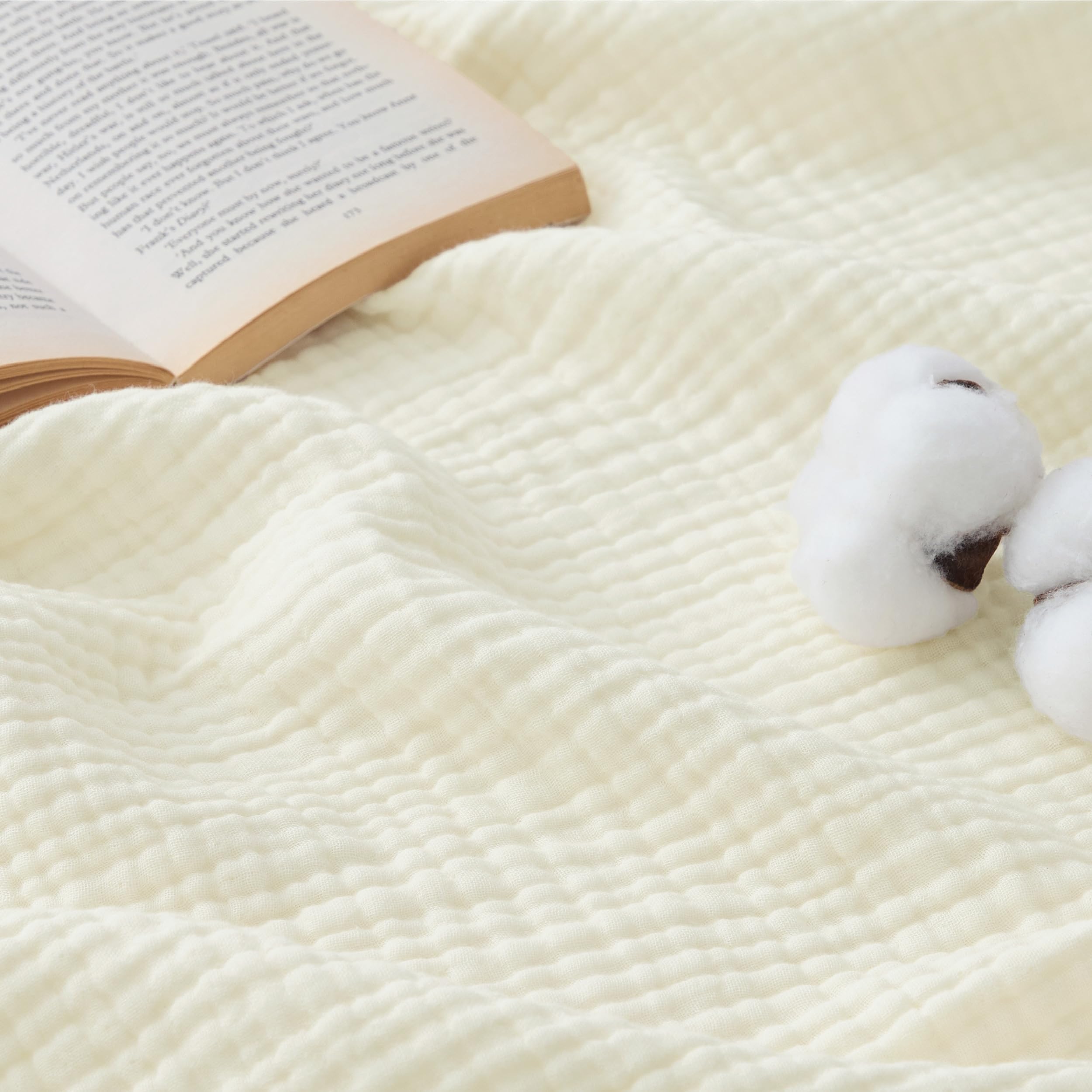 Photo 1 of Bedsure 100% Cotton Muslin Blanket King Size for Bed - 4-Layer Breathable and Lightweight Thin Soft Summer Gauze Muslin Blanket for Adults, Cream, 108x90 Inches