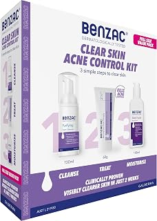 Benzac Clear Skin Acne Control 3 Step Starter Kit | Contains Purifying Foam Cleanser 130ml, 2.5% Gel 50ml,...