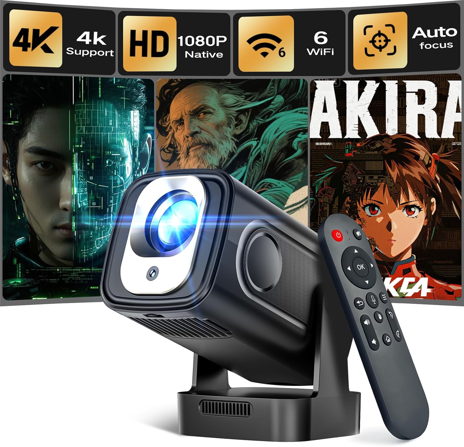 Alwtniet Videoprojecteur 4K – Projecteur Vidéo Pas Cher Full HD 1080P HDMI USB Netflix Compatible Home Cinéma