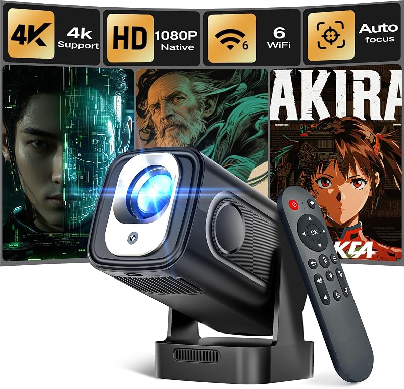 Mini proiector portabil 4K Alwtniet HY310, 1080P, Android, WiFi 6, BT 5.4, 260 ANSI, focalizare automată, corecție trapez, rotație 180 grade, HDMI, U