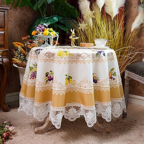 Miniatura 6 de SUTAVIA Mantel bordado de encaje, rectangular de granja, clásico, oblongo, antiguo, decoración de flores antiguas, mantel de macramé (amarillo, 60