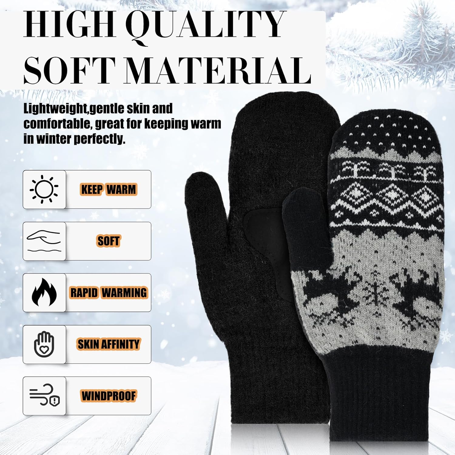 Vicenpal 3 Pairs Women Mittens Gloves Fleece Lining Cozy Wool Gloves Winter Cold Weather Thick Warm Knitted Mittens - Image 4