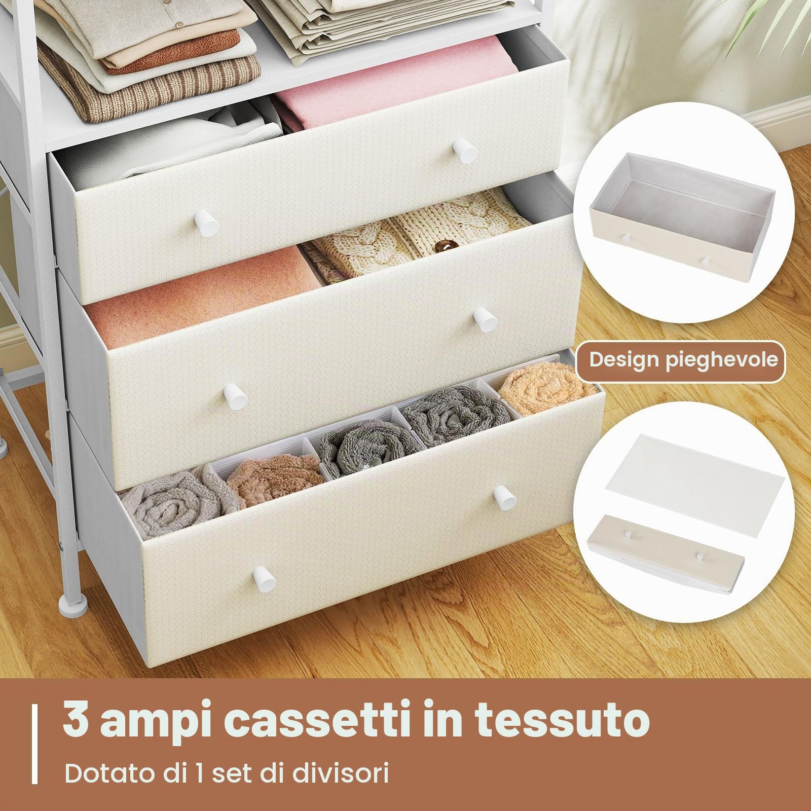 GIANTEX Appendiabiti Autoportante con 3 Cassetti e Barra Appendiabiti in Metallo, Dimensioni 55 x 28 x 176 cm, Mobile Multiuso per Camera da Letto, Soggiorno e Corridoio (Bianco)