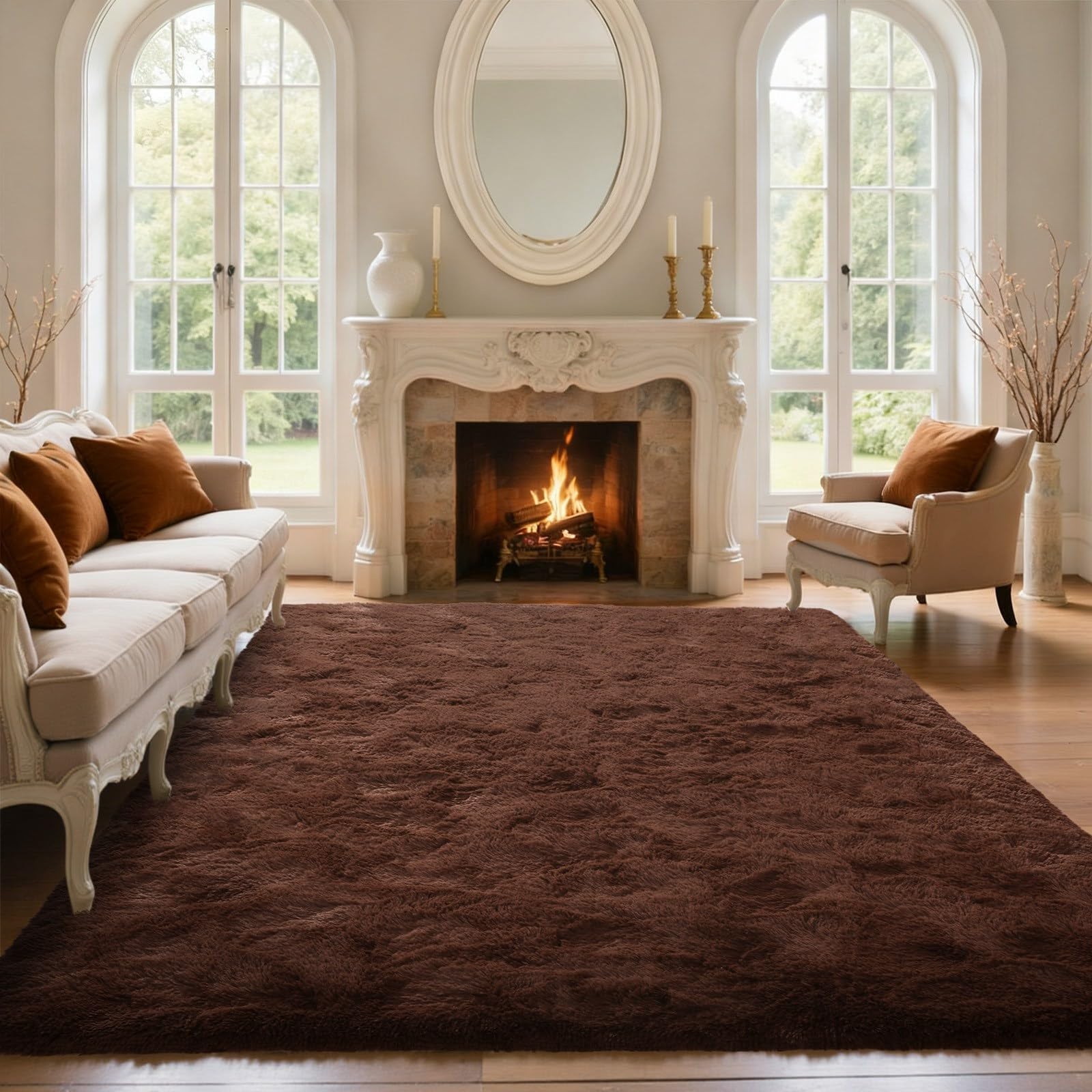 Tapis pelucheux chambre et salon marron café pour intérieur chic